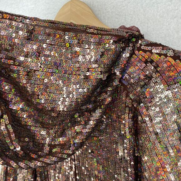 DIABLESS Jacket Womens L Seqiun Embellished Hoodie Coat Full Zip Cinched Brown - Picture 11 of 16